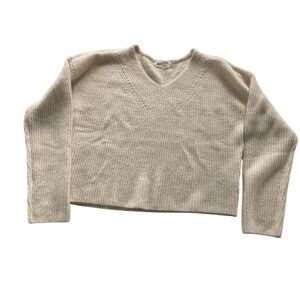H&M Kids Cropped V-Neck Pullover Sweater Sz 12-14 Cozy Knit Cream Hyggelife Chic